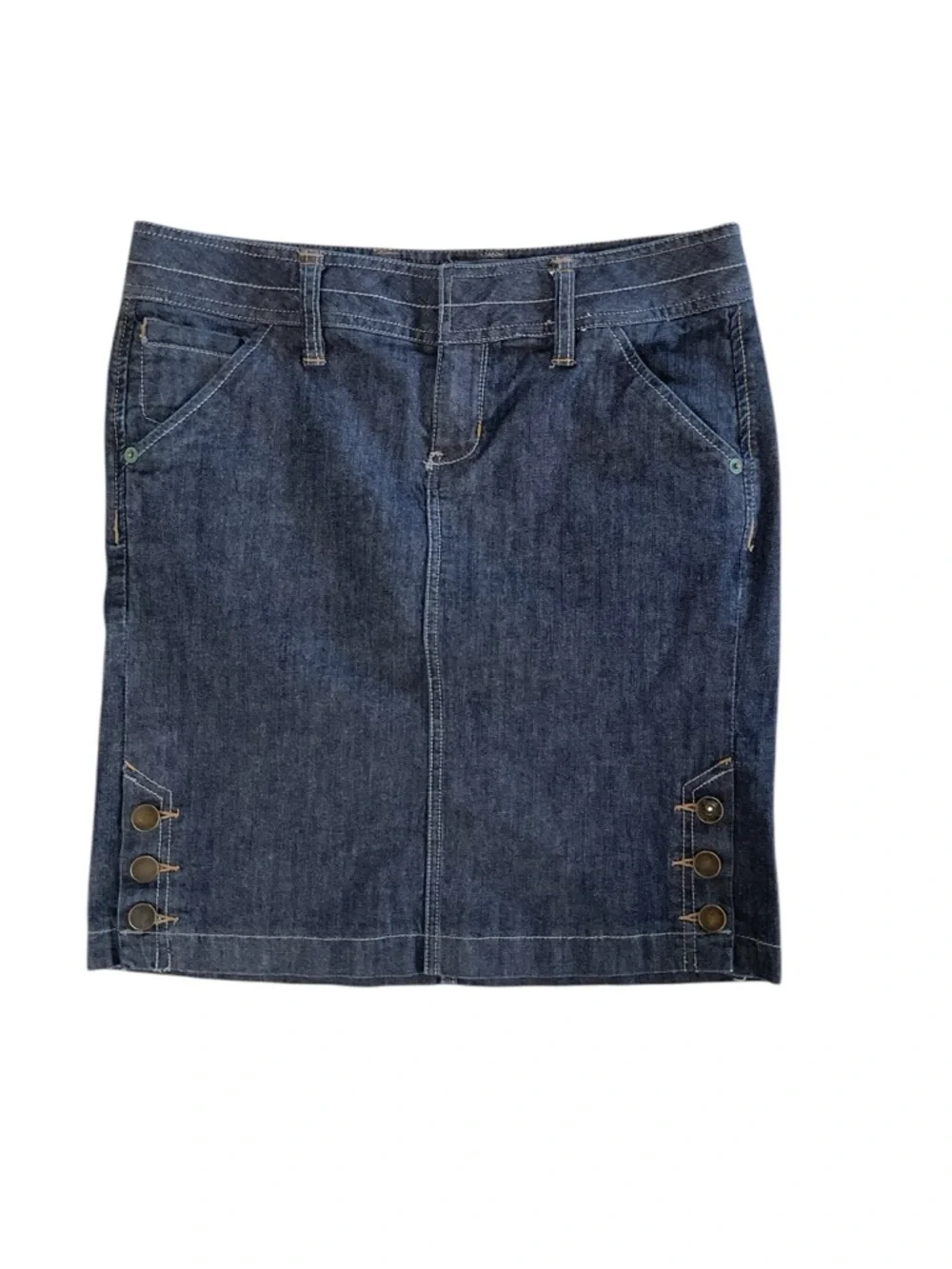 Converse One Star Denim Mini Skirt Size 4 Y2K Button Detail - Picture 2 of 7